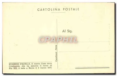 Sua Santità Pio XII — portret — kartka pocztowa, Castellucci - Rzym — Rewers