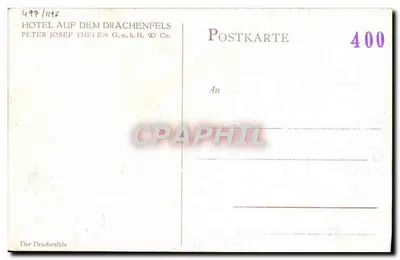 Castelo em ruínas em um promontório rochoso — vista panorâmica — Hotel auf dem Drachenfels G.m.b.H. & Co. — Verso