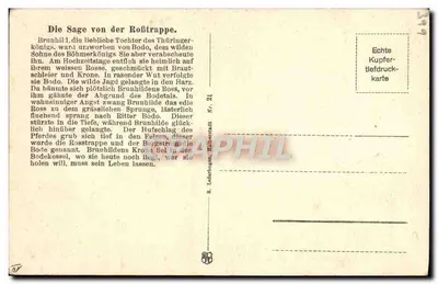 Bodetal (Harz) — Lenda da Roßstrappe — edição R. Lederhagen, Halle (Saale) — Verso