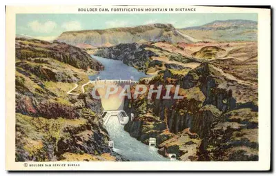 Boulder Dam com cânions e saídas em operação — Boulder Dam Service Bureau — Verso