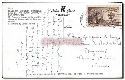 क्रैनमोर माउंटेन स्कीमोबाइल बेस स्टेशन - उत्तर कॉनवे, न्यू हैम्पशायर - कलर कार्ड के माइक रॉबर्ट्स स्टूडियो — पीछे