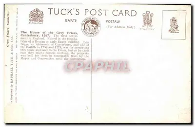 A Casa dos Frades Menores, Canterbury — 1267 — Tuck & Sons Ltd. — Verso