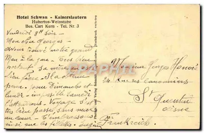 Hôtel Schwan - Kaiserslautern — Hubertus-Weinstube, éditeur Hubertus-Weinstube, n° 12 L — Verso