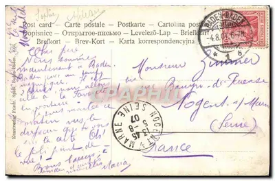 Bilhete postal antigo Baden Baden Altes Schloss — Verso