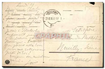 Bergen — widok z lotu ptaka portu i wzgórzy — wydawca nieznany — Rewers