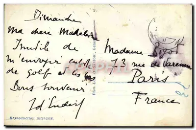 Rocher de Naye — Hotel Regina em Caux — editor O. Tartori, n° 1302 — Verso