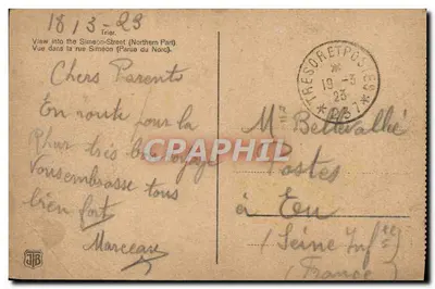 Trier — vue aérienne de la Simeonstraße (Nordl. Stadtteil) — éditeur Trierer Bild- und Postkarten-Verlag — Verso