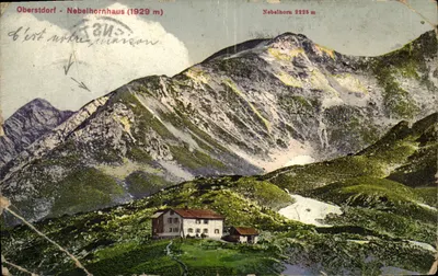 Bilhete postal antigo Oberstdorf Nebelhornhuaus