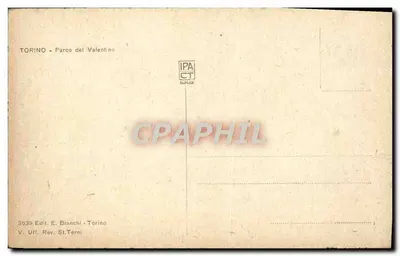 Turim - Parco del Valentino — trêm em um parque arborizado — editor E. Bianchi, n° 3639 — Verso