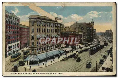 Vista do norte do Flatiron Building, Akron, Ohio — editor: The Rucker Co. (S.A.)