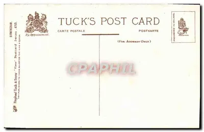 Birmingham. Kerk van Sint Filip — uitzicht op de toren met klok — Tuck & Sons, serie 4753 — Achterkant
