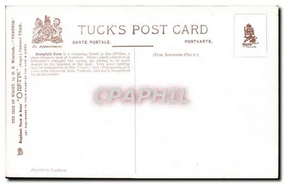 Steeplehill Cove — Ventnor, Eiland Wight — Tuck's Post Card n°7566 — Achterkant