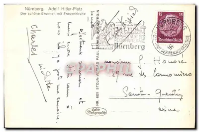 Nürnberg - Adolf Hitler-Platz — O belo fontanário com Igreja das Mulheres — Stojá Verlag — Verso