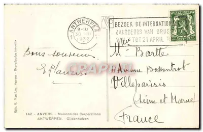 Anvers - Casas das Corporações — Edit. R. Van Loo, n°142 — Verso