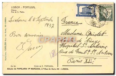 Bilhete postal antigo Lisboa Portugal Alfama — Verso