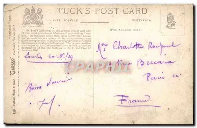 LONDON. KATEDRA ŚW. PAULA — TUCK'S POST CARD, SERIA 8812 — Rewers