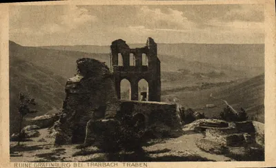 Ruine Gräfinburg bei Trarbach — ruines d'un château sur un promontoire rocheux — éditeur Ludwig Ester, Mainz