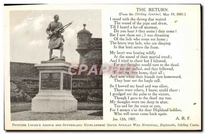 Memorial da Guerra da África do Sul dos Highlanders de Argyle e Sutherland — Castelo de Stirling — A.R.F. — O Retorno (Do Stirling Sentinel, 19 de maio de 1901)