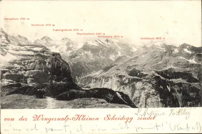 Vue des Alpes suisses — sommets du Wengernalp-Kleinen Scheidegg — éditeur L. Rétigue %o Blag