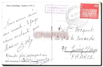Mont Jungfrau — widok panoramiczny — wydane w Szwajcarii, nr 8504 — Rewers