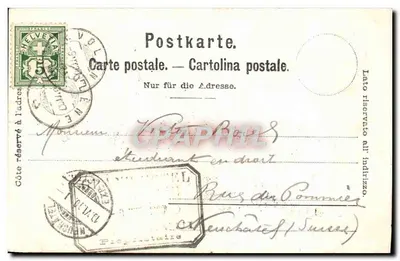 Souvenir d'Évolène — widok miasta, zamek i krajobraz — wydawca nieznany — Rewers