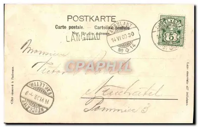Langnau — vista panorâmica — Verlag von Emil Brand, número de série não visível — Verso