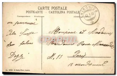 Bilhete postal antigo Goschenen Entrada do Expresso Gotthard — Verso