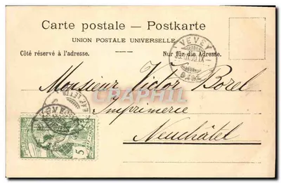 Stara pocztówka Zamek Chillon Caret 1900 — Rewers