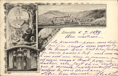 Einsiedeln — vista panorâmica e cena monástica — Heliotype Senneiger & Cie Einsiedeln