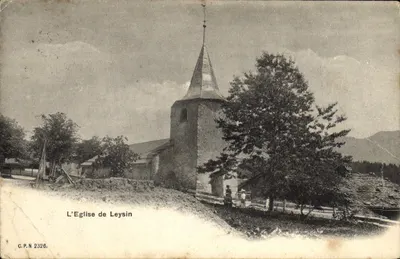 Bilhete postal antigo A Igreja de Leysin