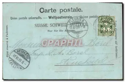 Bilhete postal antigo Souvenir de Fleurier Carte 1899 — Verso