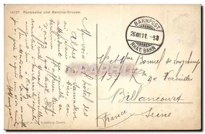 Ponte Resina e Grupo Bernina — editor Wohlfahrt A.-G., Kilchberg-Zurich, n° 14137 — Verso