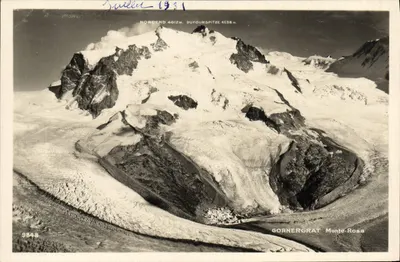 Monte Rosa — Widok z Gornergrat i szczytów Dufourspitze i Nordend — Wydawnictwo Art. Perronbetille, Lausanne