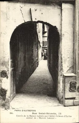 Paris d'autrefois — Entrada da casa habitada pelo Abbé Prévoost d'Exiles, rue Saint-Séverin, 12 — E. Lo Dolcey, Paris