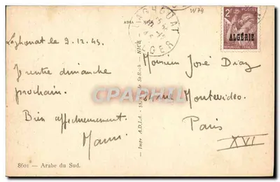 Árabe do Sul — homem em camelo — editor A.D.I.A. n°8601 — Verso