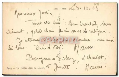 Modlitwa w pustyni — 8044 — Wydawca A.D.I.C. de SARACH (Nice) — Rewers