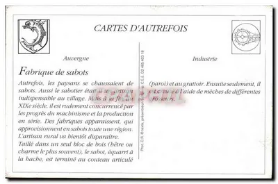 Interior de uma Fábrica de Sapatos — Auvergne — Tipos de Auvergne n°54 — Verso