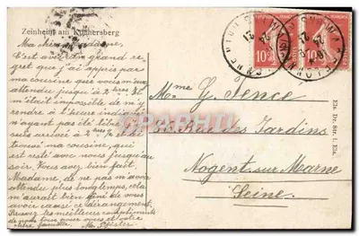 Zeinheim am Kohlberg — vista del pueblo con iglesia y viñedos — editor no visible — Reverso