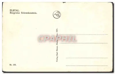 Burgruine Schreckenstein — ruínas sobre falésia — Eugen Hein, série 133 — Verso