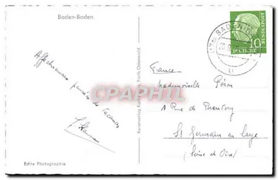 Baden-Baden — widok z lotu ptaka — Kunstsverlag Karl Hanner, Fürtch Odenwald — Rewers