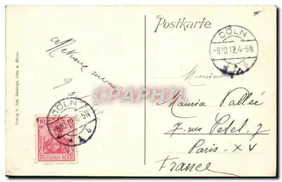 Cöln a. Rh. — Ponte Hohenzollern com torres e ponte metálica — Verlag v. Joh. Henrags, Cöln a. Rhein. — Verso