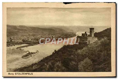 Burg STOLZENFELS — vista do castelo sobre o Reno — Kunstanstalt Dr. Kirst, Bonn a. Rh.