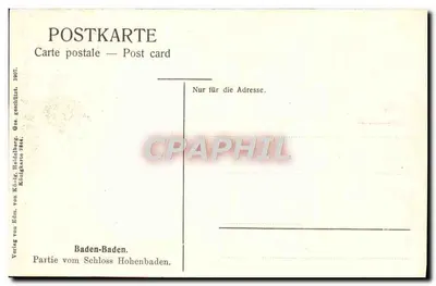 Schloss Hohenbaden — vista parcial — Verlag von Edm. von Kühle Heidelberg — Verso