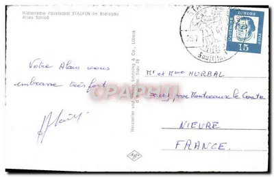 Bilhete postal moderno Historische Faustsadt Staufen Im Breisgau Altes Schloss — Verso