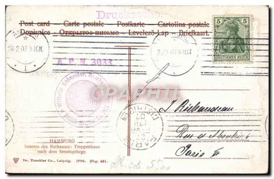 Interior do Rathaus — Salão das escadas — Dr. Tronkler, Leipzig, n° 401 — Verso