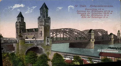 Coeln. Hohenzollernbrücke — vue de la passerelle et du pont métallique — éditeur inconnu, n° 12