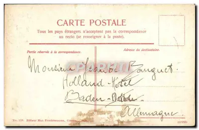 Ejecutores de obras importantes — Colección de vestidos — Editor Max Fruchtermaun, Constantinopla, n°123 — Reverso