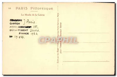 Le Moulin de la Galette — Paris — Wydane przez Zakłady Yvca dla Nauczyciela Doktora Debât — Rewers