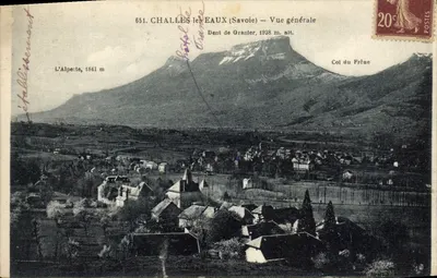 Bilhete postal antigo Challes Les Eaux Vista geral