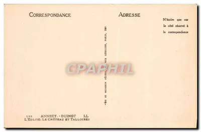 Annecy - O Castelo e Talloires — Imp. Letellier, Paris — Verso